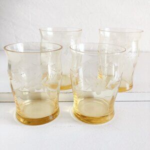 Antique Juice Glasses Yellow Depression Era Set of 4